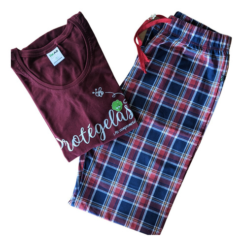 Set-pijama Mujer Pantalón Cuadros Y Camiseta / Buzo
