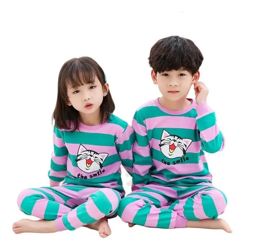 Pijama Para Niños De Dibujos Animados Gato Infantil Algodón