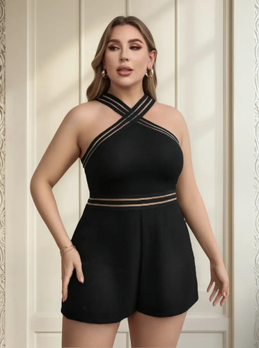 Mono Short Corto Negro Elegante Fiesta Formal Sexy Curvy Xl