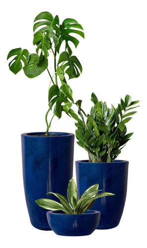 Jogo 3 Vasos Luxo Brilho Estilo Vietnamita Plantas Decor 
