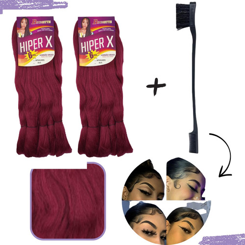 Kit 2 Pacotes Cabelo Jumbo Hiperx Tranças + Escova Baby Hair