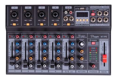 Consola Mixer Parquer 6 Canales Phanton Power Bluetooth Usb