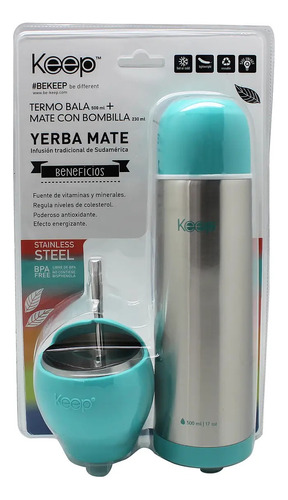 Set Mate Bombilla + Termo Bala Keep   Para Mate Café Té