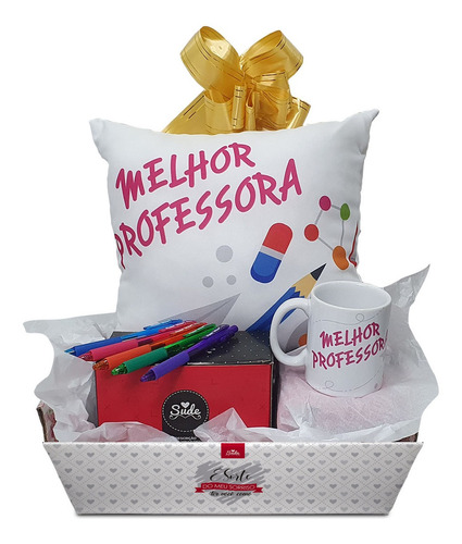 Presente P/ Professora Kit Caneca Almofada 5 Canetas Pentel