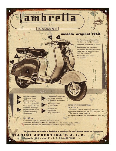 Cartel Chapa Publicidad Antigua Lambretta Innocenti Ld E202