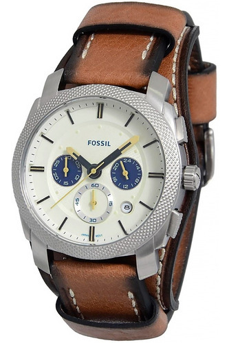 Relógio Fossil Masculino Machine Prata - Fs5922/0kn Cor Da Correia Marrom Cor Do Bisel Prateado Cor Do Fundo Branco