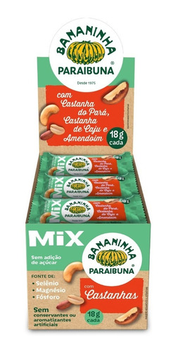 Bananinha Paraibuna Mix Castanha Sem Açúcar Vegana 20un 18g 