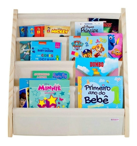 Rack Para Livros Infantil, Standbook Montessoriano 4 Bolsos