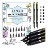 Estilografos Fineliner Lettering Manga Bosquejo Pigment Liner Fina Iforu 12 Unidades Negro