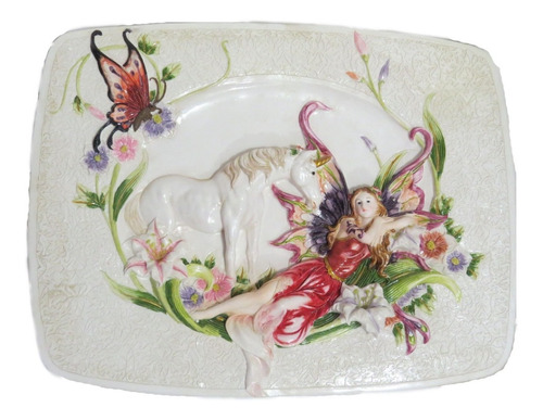 Plato De Hada Con Unicornio P/colgar O Base(41cmx31cm Aprox)