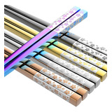 Palillos De Metal Reutilizables, 5 Pares De Palillos De...