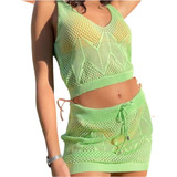 Conjunto Musuculosa Pollera Hilo Calado Tejido Ideal Playa