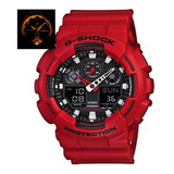 Reloj De Pulsera Casio G-shock Ga100 De Cuerpo Color Rojo, Analógico-digital, Para Hombre, Fondo Negro, Con Correa De Resina Color Rojo, Agujas Color Blanco Y Rojo, Dial Blanco, Subesferas Color Negro