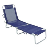 Cadeira Espreguiçadeira Em Textilene E Alumínio Azul Marinho