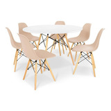 Kit Mesa Jantar Eiffel 120cm Branca +6 Cadeiras Eames Eiffel Cor Nude