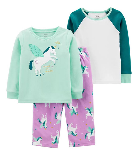 Carters Pijama De 3 Piezas Para Niña Rosa Ó Verde 6 Ó 7 Años