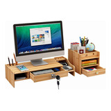 Soporte Monitor Organizador De Escritorio Con Cajón Y Cerrad