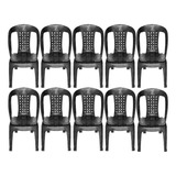 Kit 10 Cadeiras Plástica Preta Super Resistente Área Lazer Bistrô