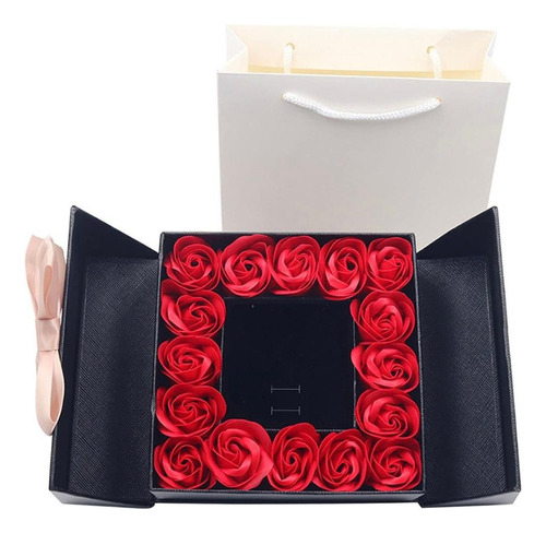 Caja Papel Regalo Joyas 16 Rosas Flor Eterna Doble Puerta