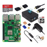 Kit Raspberry Pi4 4gb C/ Case+cartão 64gb +hdmi+fonte