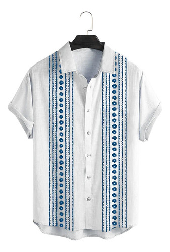 Ads Camisa Hawaiana Unisex A Rayas Blanca, Camisa De Playa