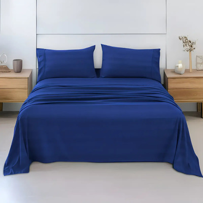 Juego de Sábanas Matrimonial de Algodón Egipcio Premium Azul con Rayas | MercadoLibre