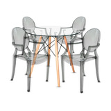 Comedor Mesa Redonda Eames +4 Sillas Ghost Transparente Humo