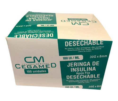 Jeringa Desechable Insulina 30g X 8mm 100 Unidades