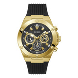 Reloj Guess Supernova Para Caballero Correa Negro Bisel Dorado Fondo Dorado