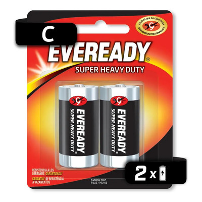 Eveready - Pila Carbon Zinc C Cilíndrica - Blister 2 Unidades - 1.5V 1mAh -Ideal para linternas, radios y juguetes que usen pila C - Modelo C | MercadoLibre