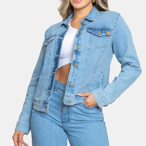 Jaqueta Feminina Jeans Basica Fechamento Botoes