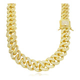 Cordão Grosso Cuban Link 45cm Cravejada Banhada A Ouro 18k