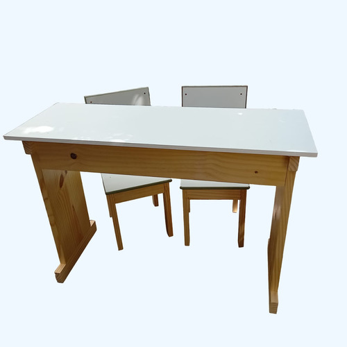 Conjunto Mesa + 2 Cadeiras Escolar Juvenil Madeira Pinus