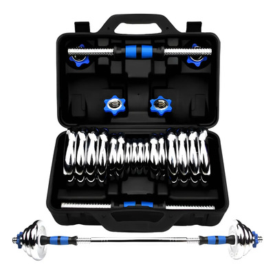 Kit Mancuernas Pesas - Barra Discos Ejercicio Gym 30kg\u002F60lb Color Azul | Envío gratis