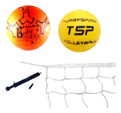 Red De Voley + Pelota De Voleibol + Pelota De Futbol + Inflador