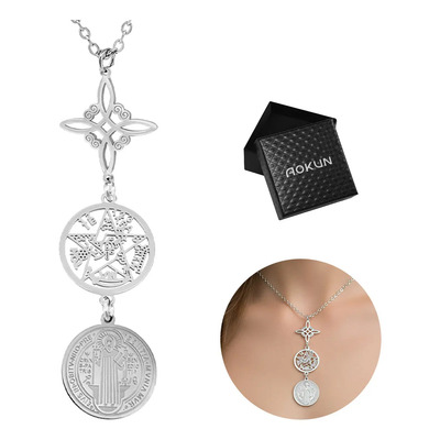 AOKUN Collar Plata Acero Inoxidable Nudo de Bruja y Tetragramatón | MercadoLibre