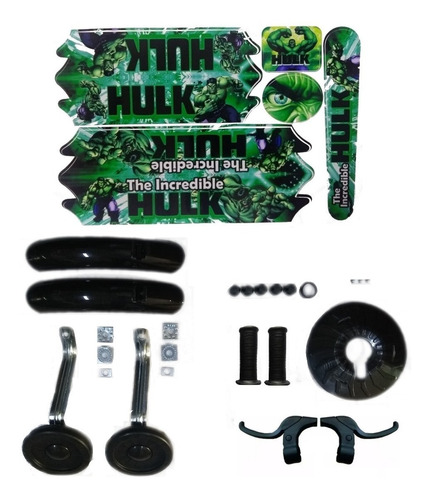 Kit Adesivos Hulk Bicicleta Infantil Rodinhas Manoplas 16