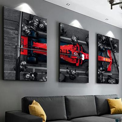 De 3 Cuadros Decorativos Automovil De Carreras Formula Color Bastidor Armazón Sarga