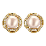 Pendientes En V A274 S925 Plata Esterlina Perla Natural Rosa