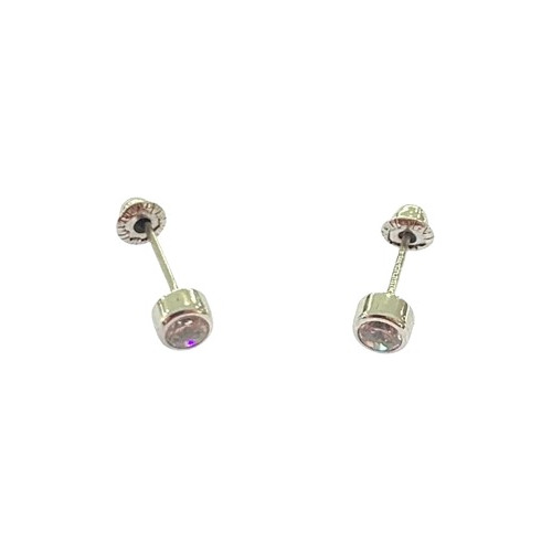 Arete Broquel Barril Tambor Blanco 3mm Oro 10k Kt Niña Mujer