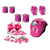 Patins Zippy Infantil Menina Rosa Led Barato Kit De Proteção