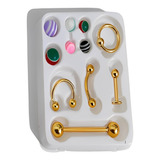 Kit 5 Piercings Unissex Boca Nariz Lígua Aço Inox Prata/ouro