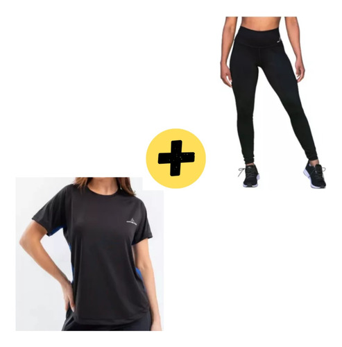 Remera Mujer Deportiva Redadry Negro + Calza Camur Ng