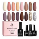 Kit De Esmalte En Gel Nude Con Glitter Y Tonos Naturales