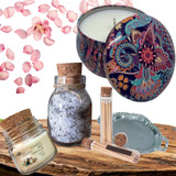 Kit Vela Aromática E Massagem Com Ascendedor E Sais De Banho