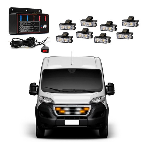 Kit Strobo Automotivo P/ Grade Frontal Com 08 Farol Led 30w 12v P/ Parachoque Pickup Ambulancia Bombeiro Policia Guincho