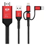 3 In 1 Micro Usb + Usb-c / Type-c + 8 Pin To Hdmi Hdtv Cable