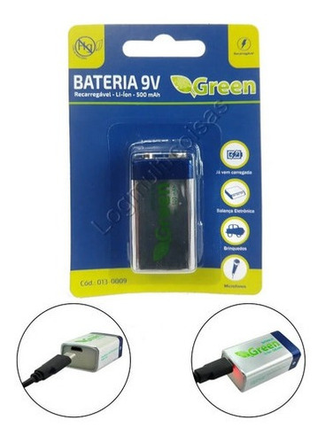 2 Baterias Recarregavel 9v Carrega Direto Nela Por Micro Usb