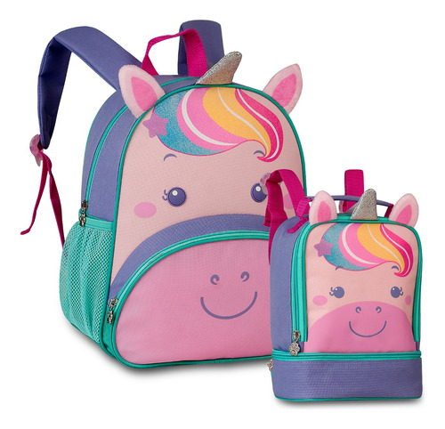 Kit Mochila Costas Lancheira Unicórnio Infantil Bebe Escola