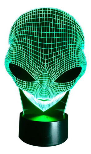 Lámpara Ilusión 3d Diseño Cara De Alien + Control Remoto